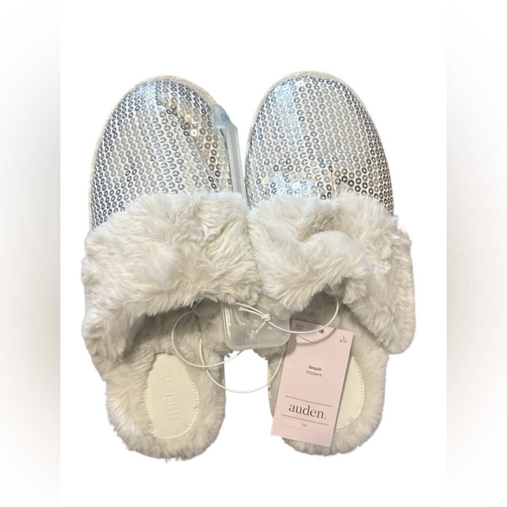 Auden Women's Silver Sequin Slippers Size 9/10 New With Tags
